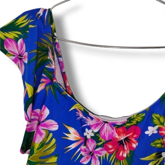 Kona Sol Womens Swimsuit Sz 24W Tropical Floral Print Ruffle Off Shoulder - Picture 6 of 14